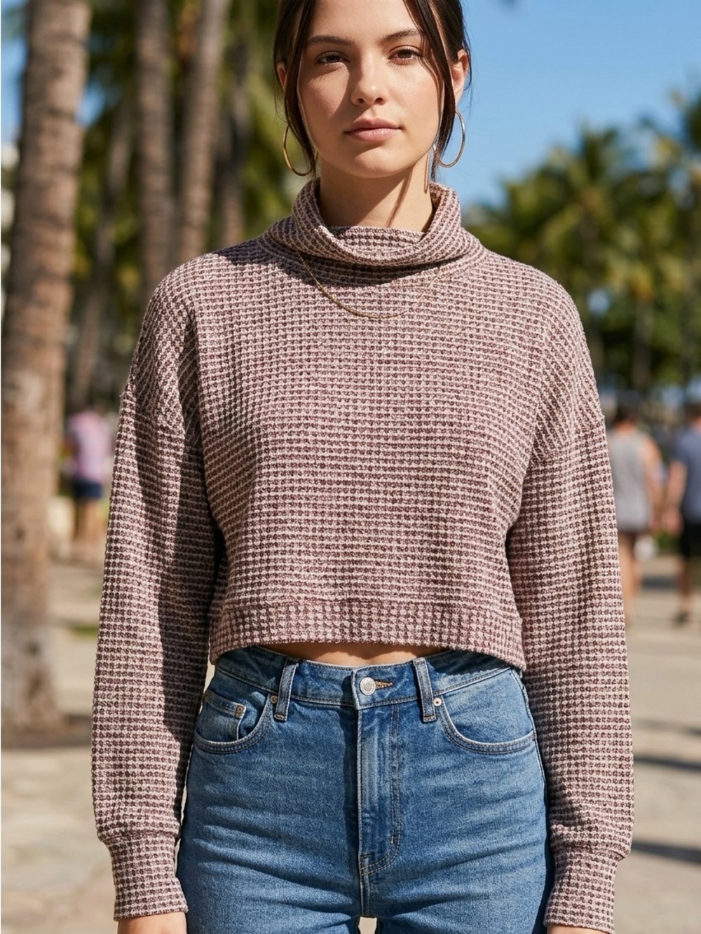 Free People Cropped Waffle Thermal Knit Turtleneck